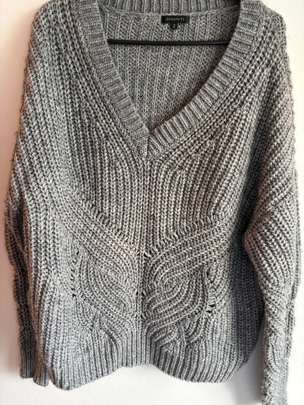Dynamite Grey Deep-V-Neck Knit Sweater Size Medium (oversized look)